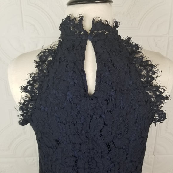 Jonesy Navy Blue Lace Mock Neck Tank Top - Picture 5 of 7